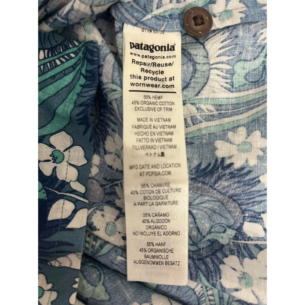 Patagonia Men's L Camp Shirt Seashell Shell Anenome Ocean Top Blue Green - Picture 7 of 8